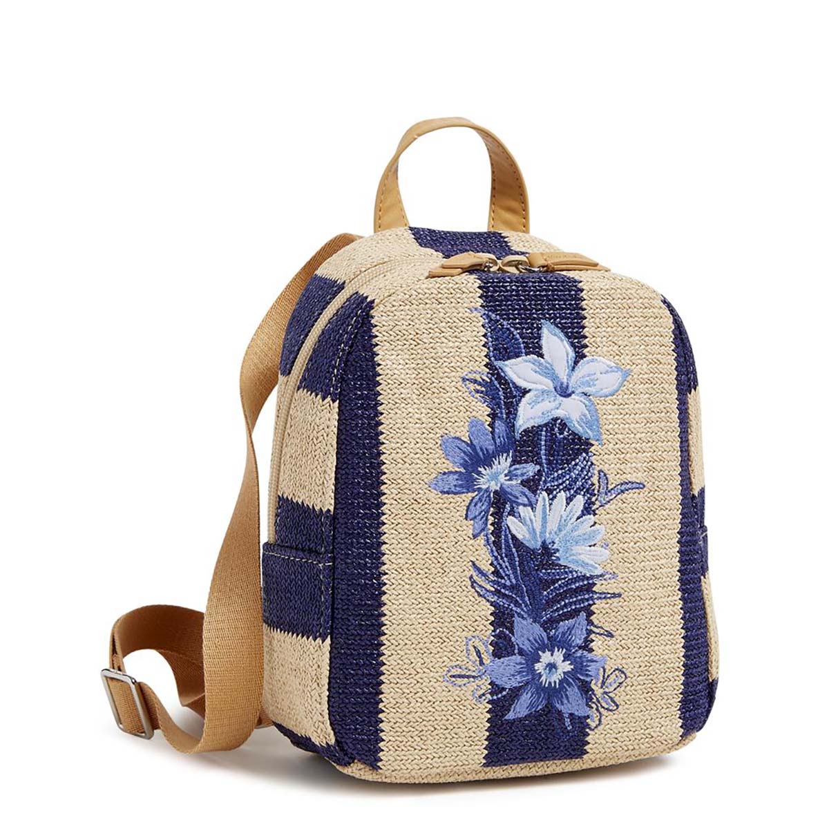 Vera Bradley Mini Straw Backpack - Navy Strip Straw