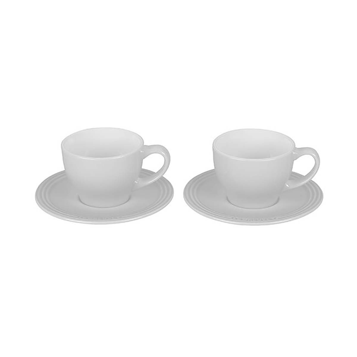 Le Creuset Cappuccino Cups and Saucers, set of 2. 7 oz - White