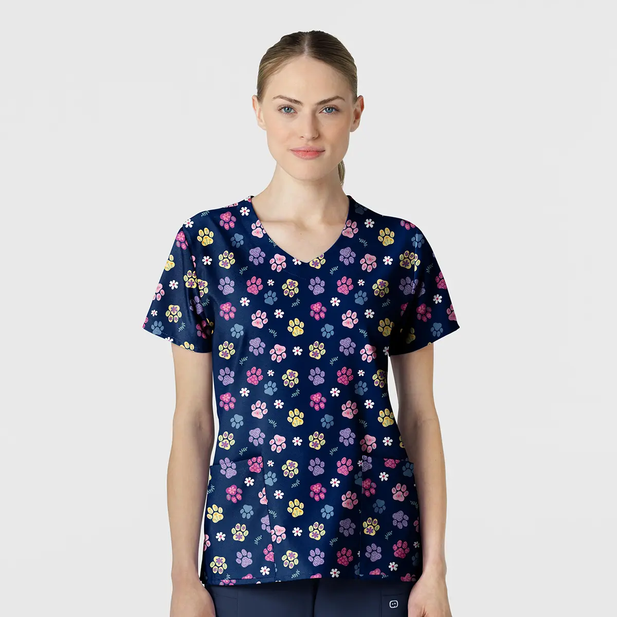 Wink Women's Fashion Prints V-Neck Print Scrub Top