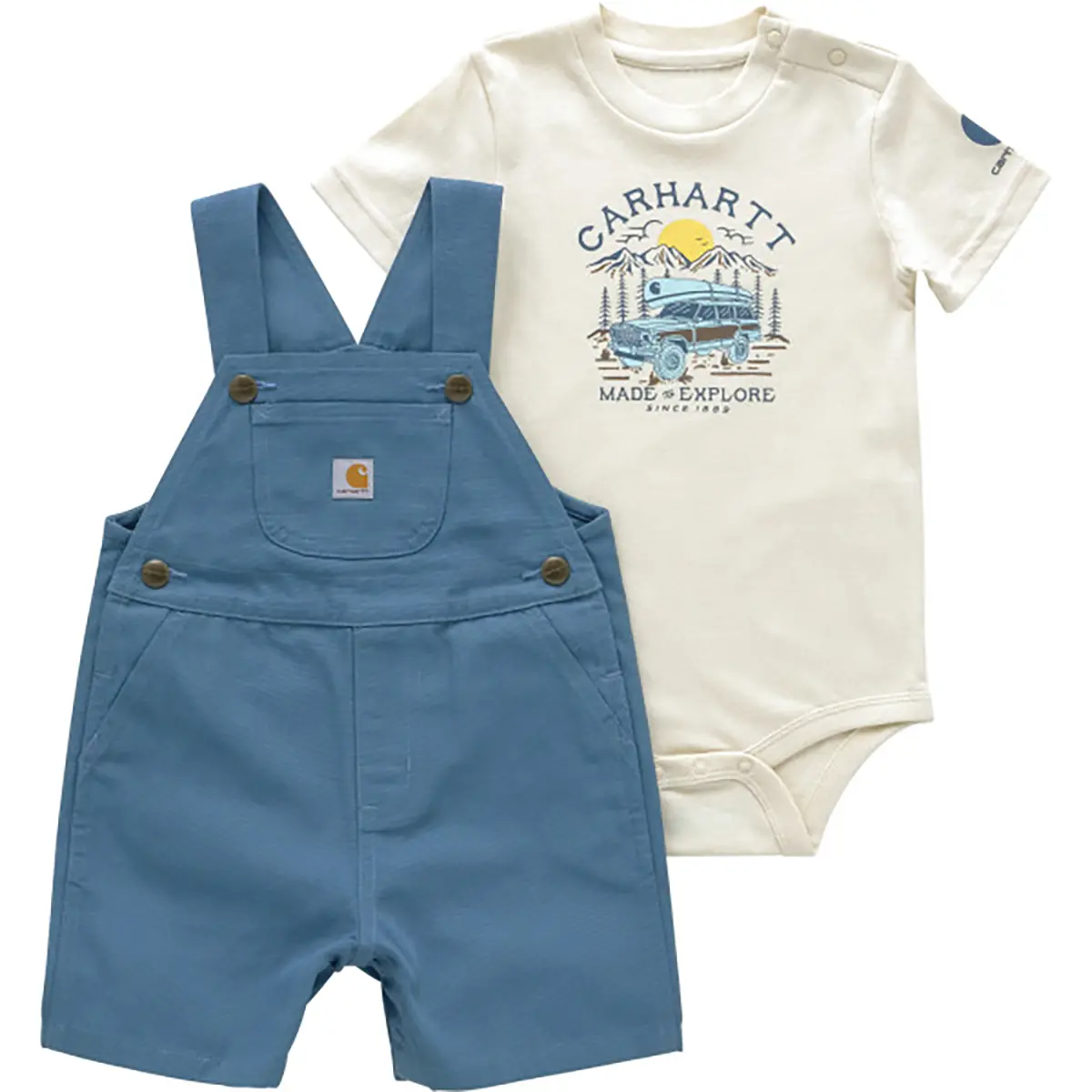 Carhartt Kids Two-Piece Short Sleeve Bodysuit & Canvas Shortall Set